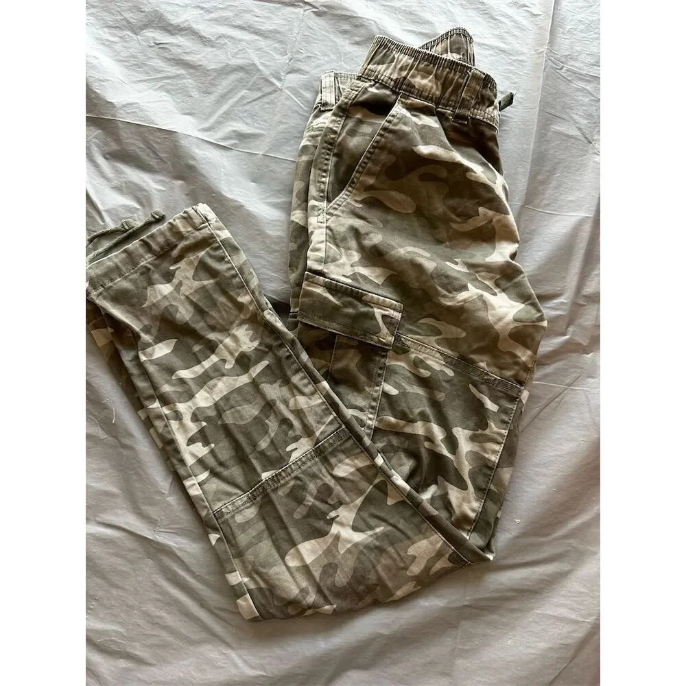 Men's Camouflage Cargo Pants with Elastic Waistband & Pockets Size S